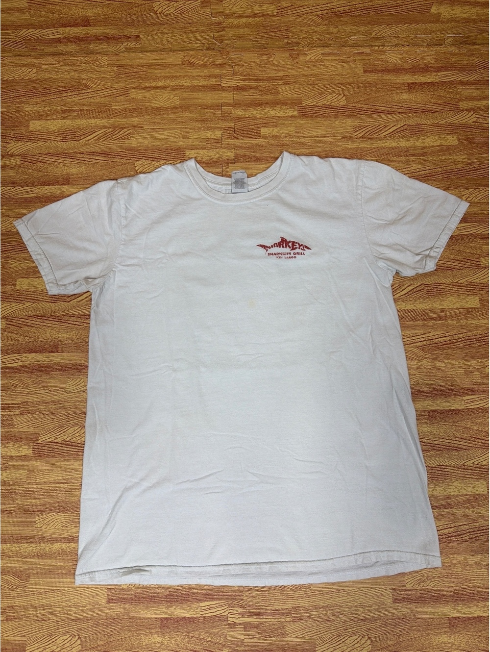 Gildan Softstyle White Sharkey's Sharkbite Grill Key Largo T-Shirt Large